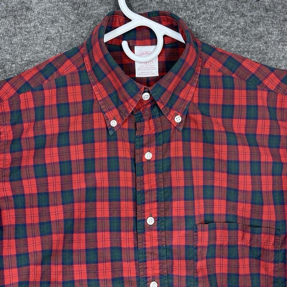 Brooks Brothers Makers Shirt Mens 15.5-R Red‎ Plaid pinpoint Oxford Made in USA